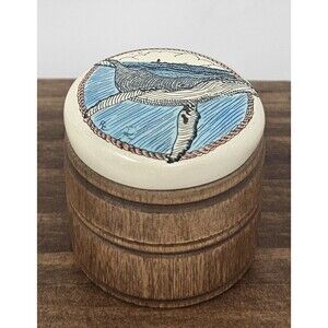Wooden Circular Trinket Stash Pill Box 2x2" Humpback Whale Nautical